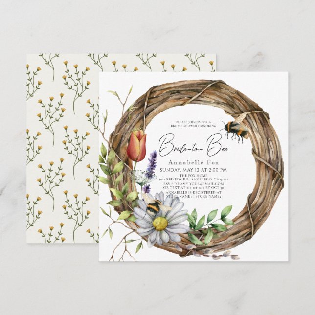 Bride to Bee Floral Vine Wreath Bridal Shower Invitation (Front/Back)