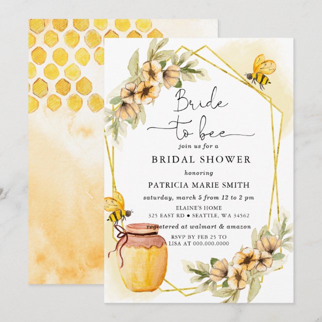 Bride To Bee Honeybee Floral Bridal Shower Invitation (Front/Back)