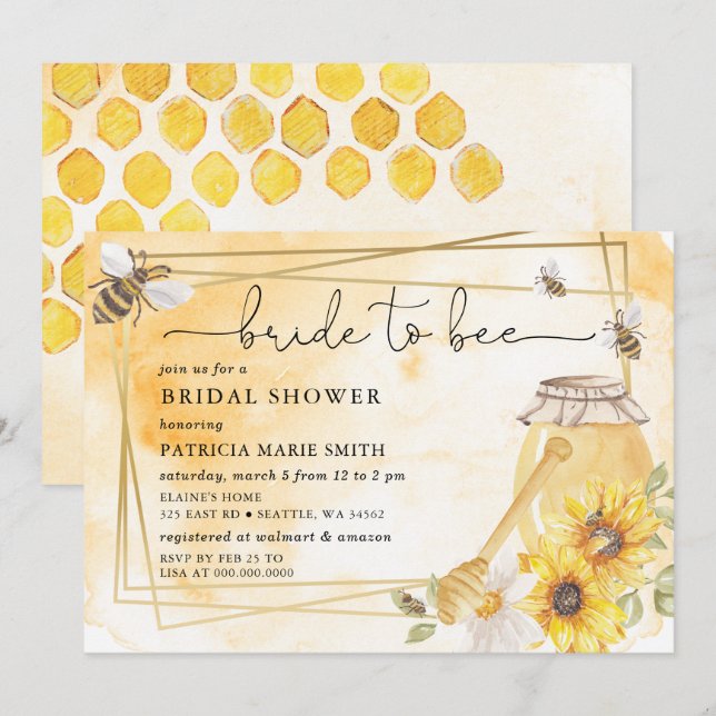 Bride To Bee Honeybee Floral Bridal Shower Invitation (Front/Back)