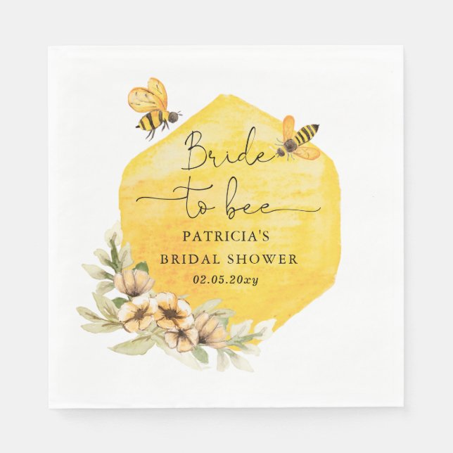 Bride To Bee Honeybee Floral Bridal Shower Napkin (Front)