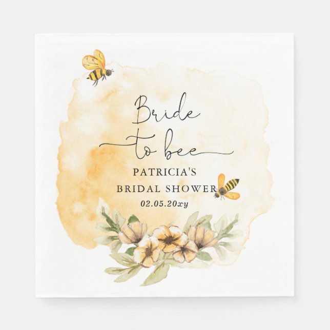 Bride To Bee Honeybee Floral Bridal Shower Napkin (Front)