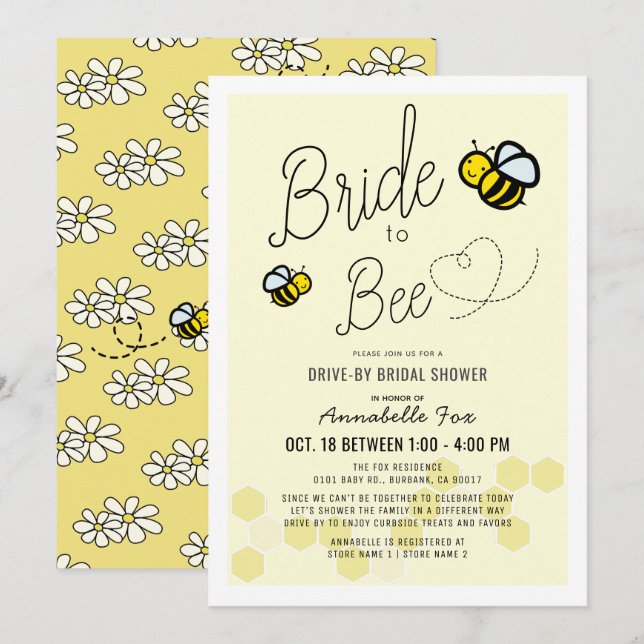 Bride to Bee Light Yellow Drive-by Bridal Shower Invitation (Front/Back)