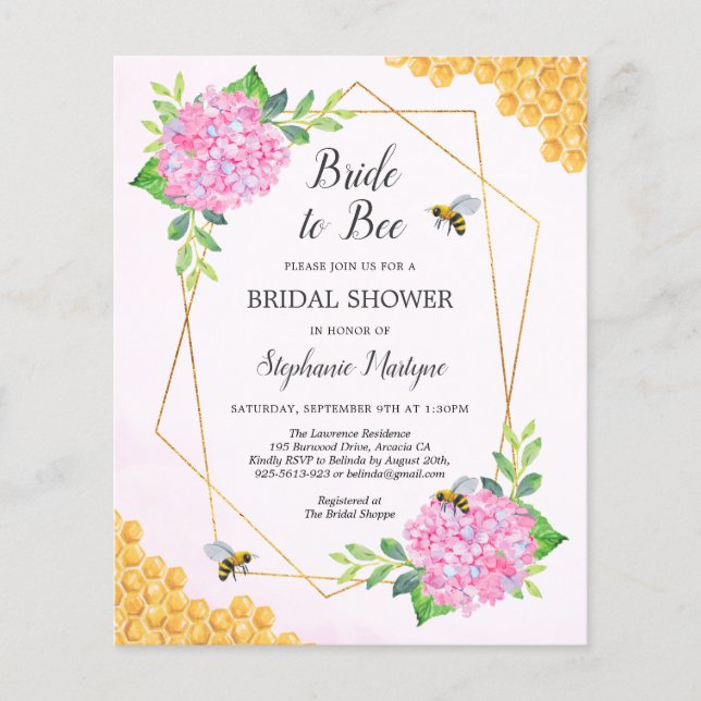 Bride To Bee Pink Hydrangea Bridal Shower Invite (Front)