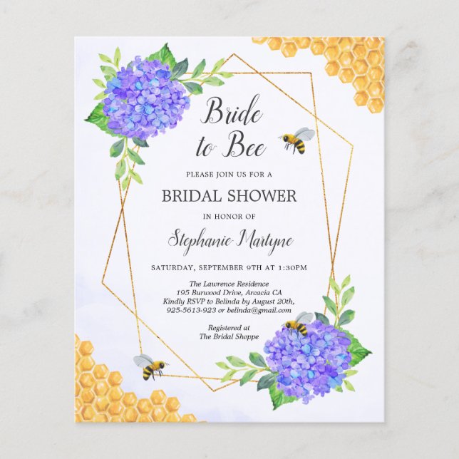 Bride To Bee Purple Hydrangea Bridal Shower Invite (Front)