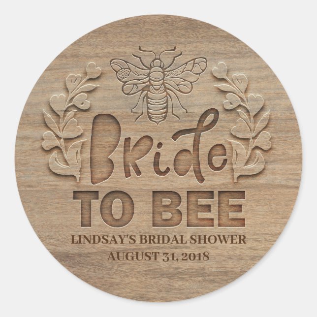 Bride To Bee Rustic Wood Bridal Shower Classic Round Sticker (Front)