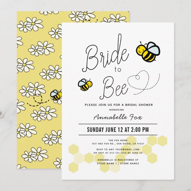 Bride to Bee White Bridal Shower Invitation (Front/Back)
