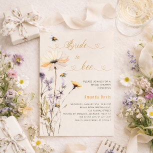 Bride to bee wildflower yellow beige bridal shower invitation