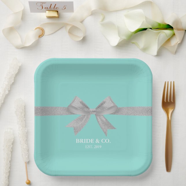 BRIDE Touch Of Silver Personalized Shower Party Paper Plate (Wedding)