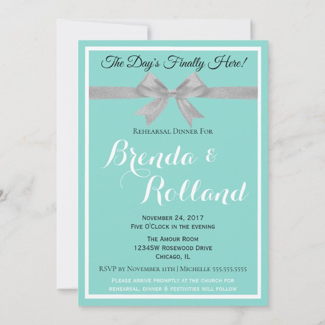 BRIDE  Touch Silver Wedding Suite Rehearse Party Invitation (Back)
