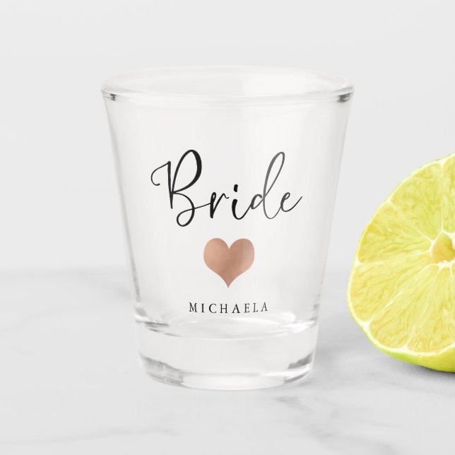 Bride | Trendy Script and Heart Shot Glass (Front)