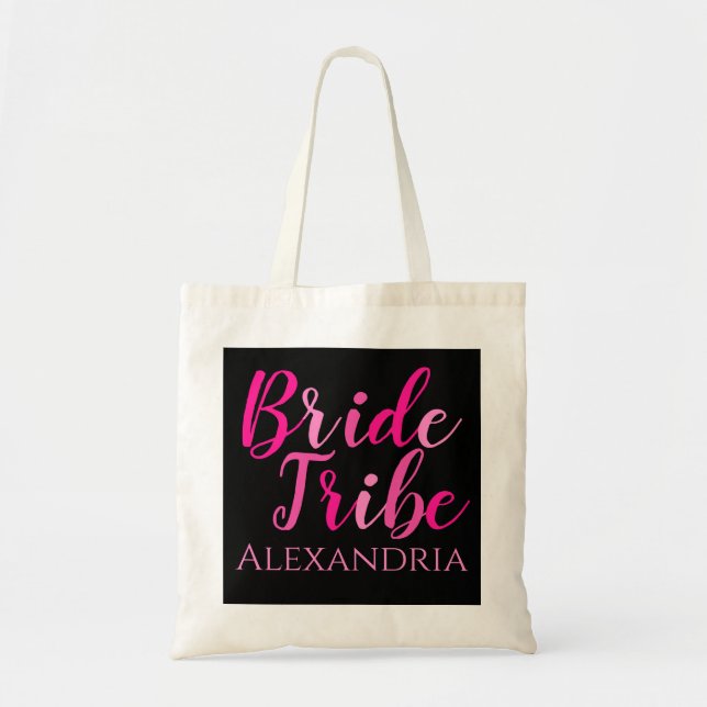 Bride Tribe Bachelorette Party Hot Pink Black Tote Bag (Front)