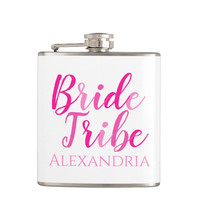 Bride Tribe Bachelorette Party Hot Pink Hip Flask (Front)
