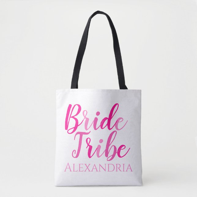 Bride Tribe Bachelorette Party Hot Pink Tote Bag (Front)