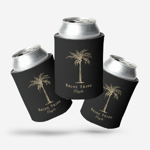 Bride Tribe Black Gold Palm Tree Custom Can Cooler