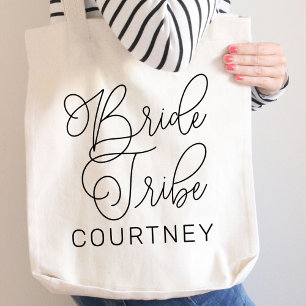 Bride Tribe Black Modern Script Custom Wedding Tote Bag