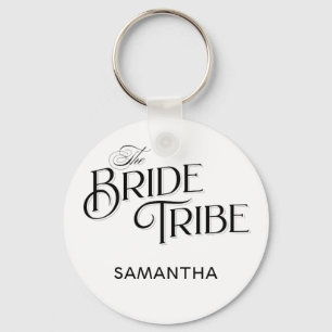 Bride Tribe Black Script Custom Bridesmaid Wedding Keychain
