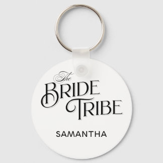 Bride Tribe Black Script Custom Bridesmaid Wedding Keychain