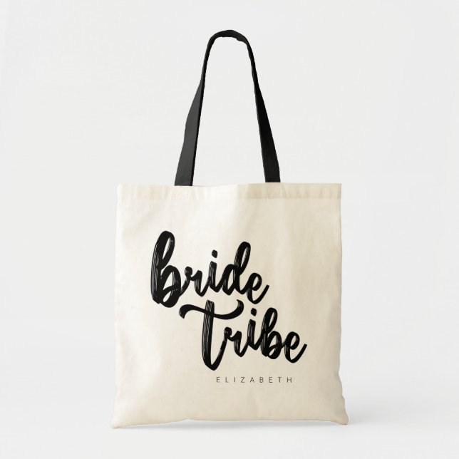Bride Tribe Black Script Tote Bag - Customizable (Front)