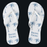 Bride Tribe Blue Tropical Palm Tree Flip Flops<br><div class="desc">These fun tropical palm tree patterned flip flops with the words "Bride Tribe" in (colour of the year 2020) blue on a white background are the perfect bridal shower gifts for a tropical beach destination or outdoor wedding!</div>