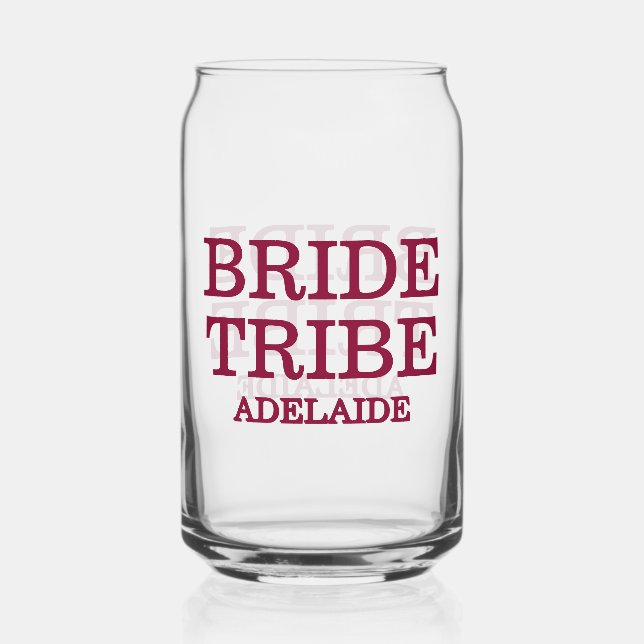 Bride Tribe Bridal Party Cranberry Red Can Glass (Front)