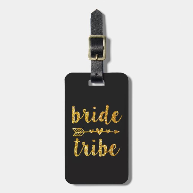 Bride Tribe Bridesmaid Glitter gold tag (Front Vertical)