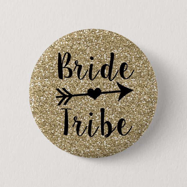 Bride Tribe Bridesmaid gold glitter button (Front)