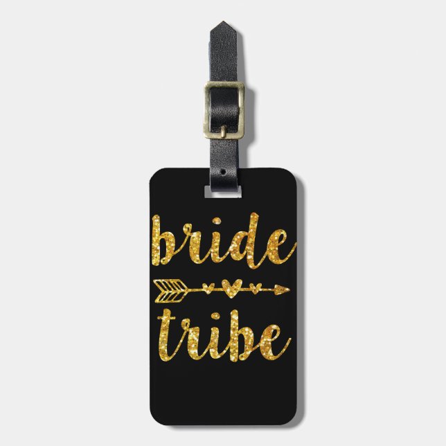 Bride Tribe Bridesmaid Gold Glitter Luggage Tag (Front Vertical)
