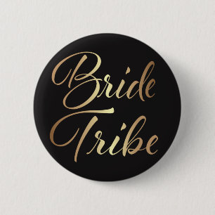 Bride Tribe Bridesmaid Gold Script Buttons