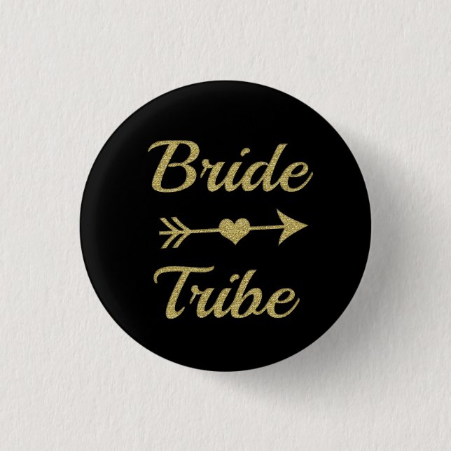 Bride Tribe Bridesmaid women's gold glitter 1 Inch Round Button (Front)