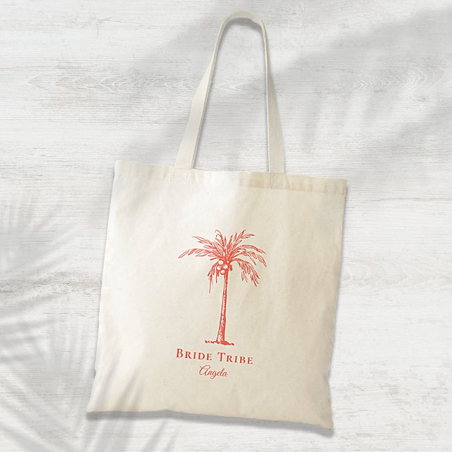 Bride Tribe Coral Palm Tree Custom Tote Bag (Creator Uploaded)