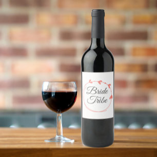 Bride Tribe Coral Simple Heart Wreath Wine Label