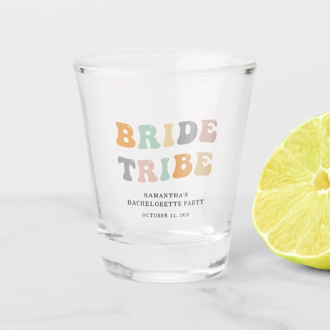 Bride Tribe Custom Bachelorette Party Classic 90s Shot Glass (Front)