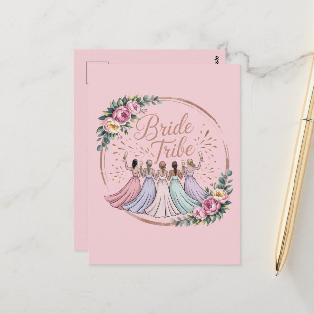 Bride Tribe Custom Name Bachelorette Party  Postcard (Front/Back In Situ)
