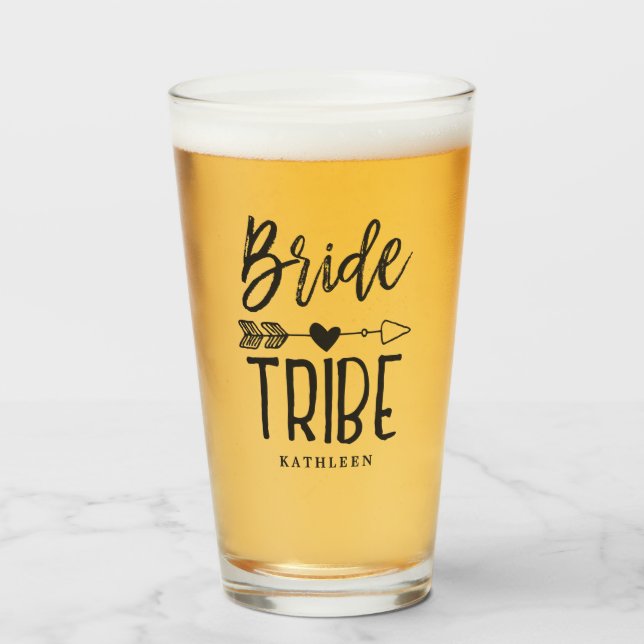 Bride Tribe Custom Name Bridesmaid Script Glass (Front Filled)