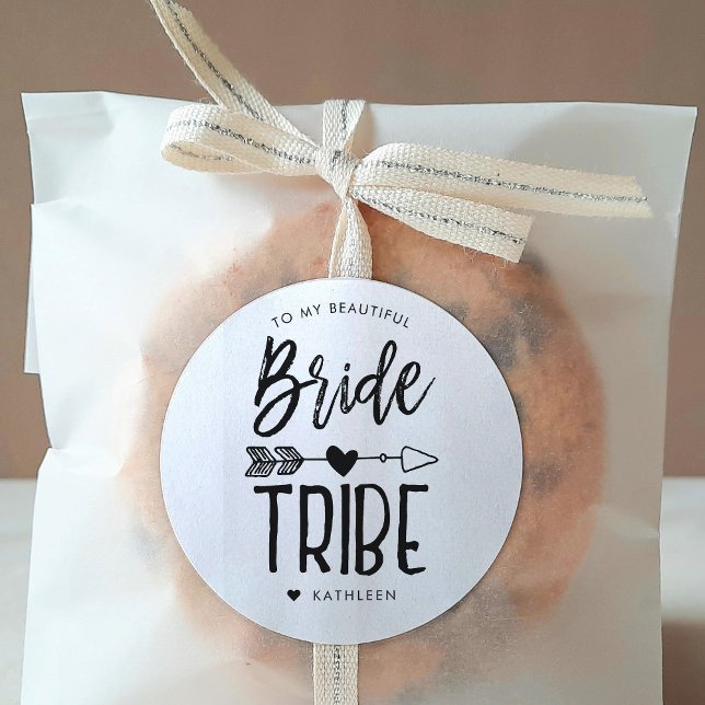 Bride Tribe | Custom Name Wedding Classic Round Sticker (Creator Uploaded)
