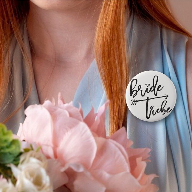 Bride Tribe Diamond Brush Bridal Party Wedding 2 Inch Round Button (BRIDE TRIBE Diamond Brush Script Bridal/Bachelorette Party Wedding Pin Button @ fatfatin_blue_knot)