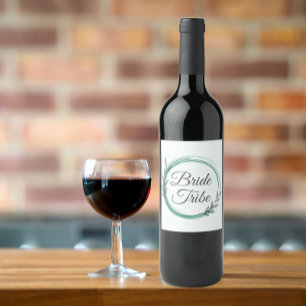 Bride Tribe Emerald Green Botanical Wreath Wine Label