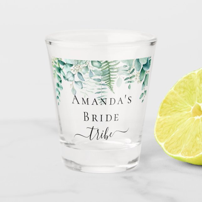 Bride tribe eucalyptus greenery ferns woodland shot glass (Front)