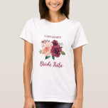 Bride Tribe Floral Blush Pink Burgundy Rose T-Shirt<br><div class="desc">This bride tribe t-shirt features  a watercolor floral design with blush pink and burgundy roses. Personalize it with your own text. Matching products are available. Please visit our store or view our collection pages to see the full range.</div>