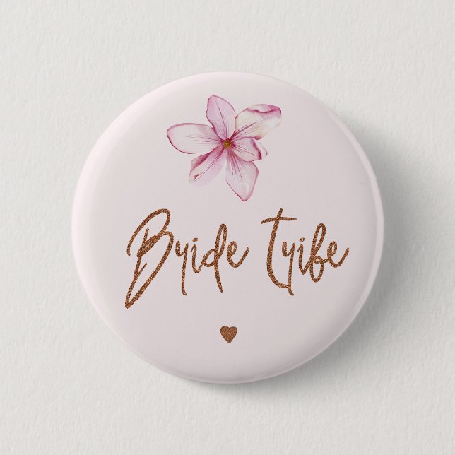 Bride tribe floral pink copper bridal shower blush 2 inch round button (Front)