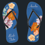 Bride Tribe Floral Something Blue Wedding Flip Flops<br><div class="desc">This desirable pair of flip flops features retro aesthetic pattern of beautiful peony flowers on the blue background, and changeable typography "Bride Tribe". These personalized and elegant flip flops are a memorable gift for wedding party members: bride, bridesmaids, mother of the bride, maid of honour... They will add a stylish dose of glam...</div>