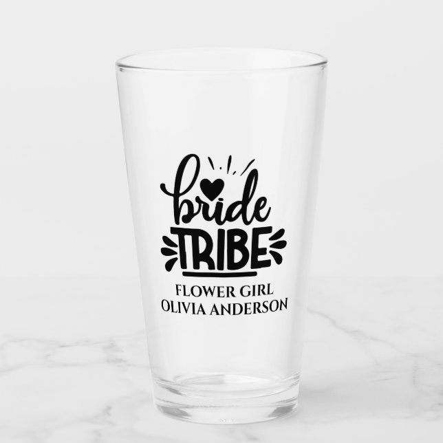 Bride Tribe flower girl custom wedding Glass (Front)