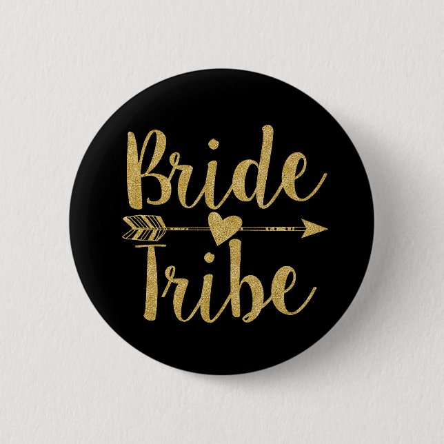 Bride Tribe | Glitter-Print Golden 2 Inch Round Button (Front)