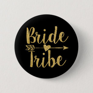 Bride Tribe   Glitter-Print Golden 2 Inch Round Button