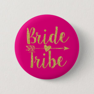 Bride Tribe   Glitter-Print Hot Pink 2 Inch Round Button