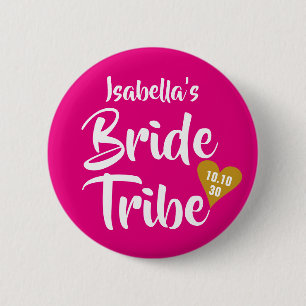 Bride Tribe Gold Date Heart Personalised 2 Inch Round Button
