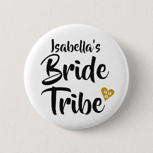 Bride Tribe Gold Date Heart Personalised 2 Inch Round Button