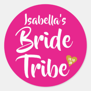 Bride Tribe Gold Date Heart Personalised Classic Round Sticker