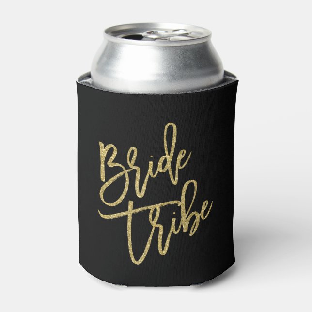 Bride Tribe Gold Glitter Script Can Cooler (Can Front)