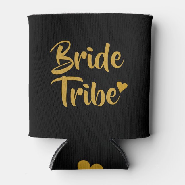 Bride Tribe Gold Heart Can Cooler (Front)